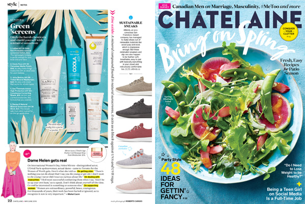 LASPA SPF20 was featured in Chatelaine’s May/June edition, Green Secrets story