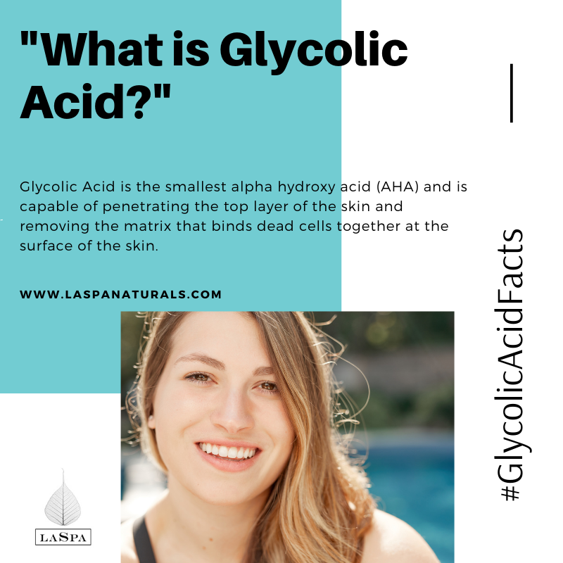 LASPA Infographic - Young caucasian woman with long blonde hair with a quote "What is Glycolic Acid"?
