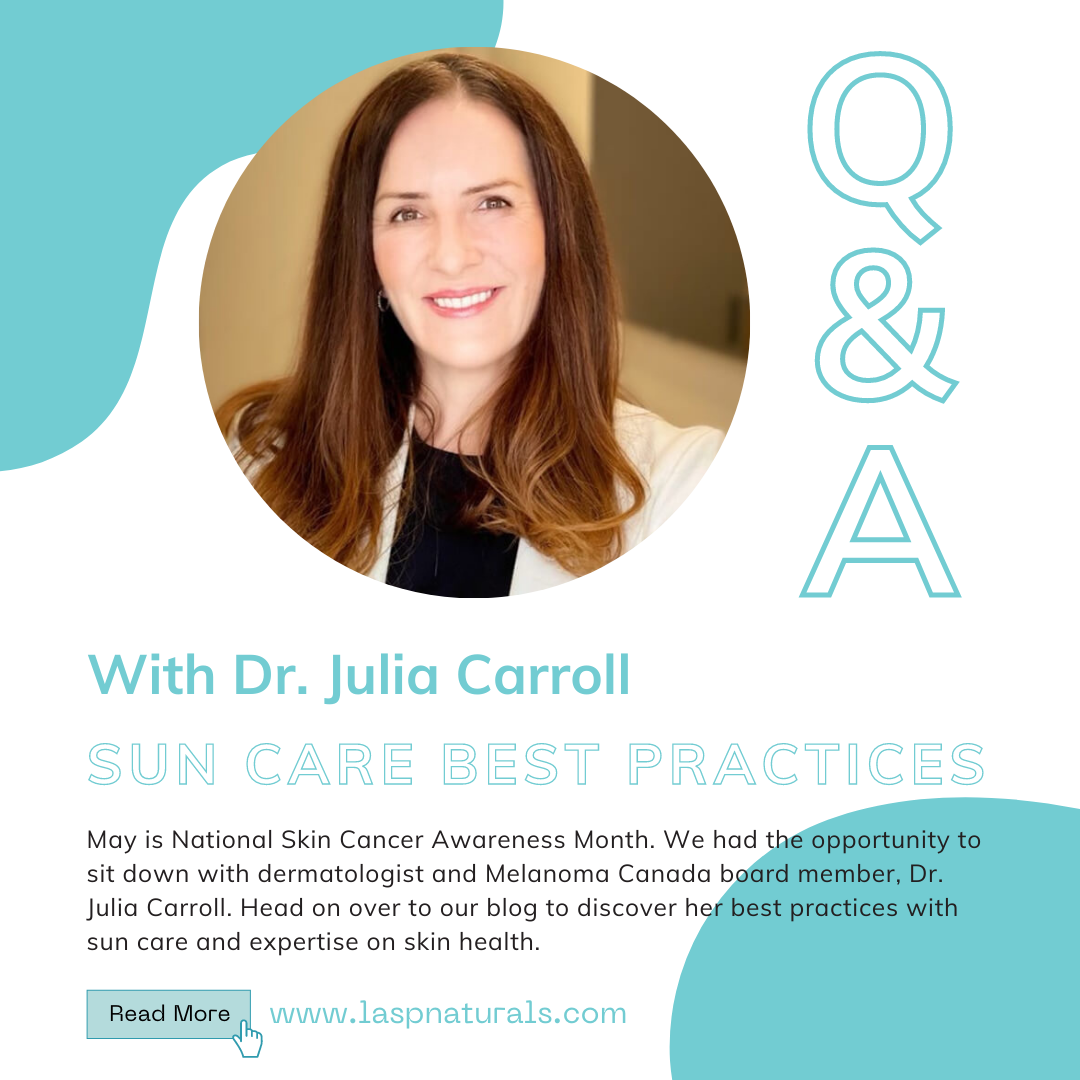 a graphic featuring dr. julia carroll talking about the best sun care practices